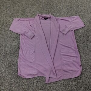 J Crew Sweater Womens M Purple Linen Blend Open Front Cardigan Pockets Preppy